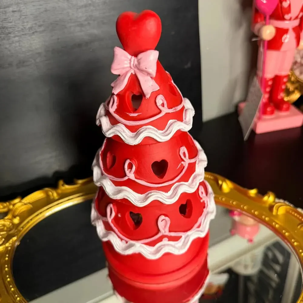 Valentine LED Heart Tree Decor Red Pink Light-Up Shelf Sculpture NWT